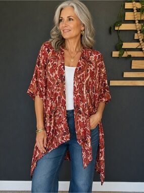 LOFT Outlet Paisley Open Front Kimono Cardigan XS/S Boho Duster Cover Up
